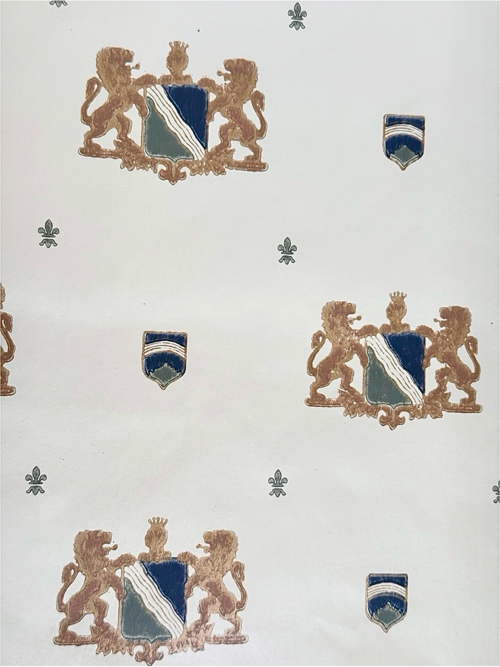 Vintage Hand Blocked Wallpaper European Coat of Arms Royalty Rare Find Historic